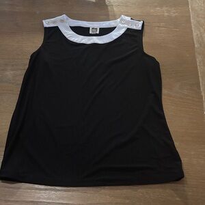 Anne Klein Black Sleeveless Top with White Accents